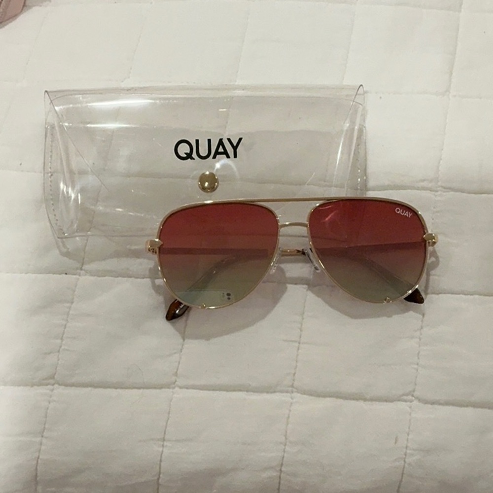 Quay Australia Pink and Gold Aviator Sunglasses